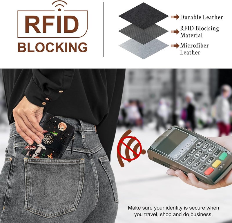 Tipmile Small Wallet Women Bifold RFID Blocking Card Holder Leather Wallets with Zipper Coin Pocket - Image 3